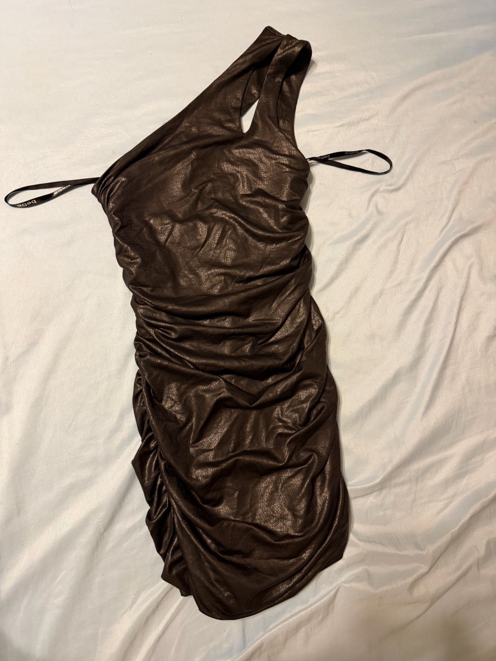 Bebe black snake skin pattern Satin Ruched Dress
